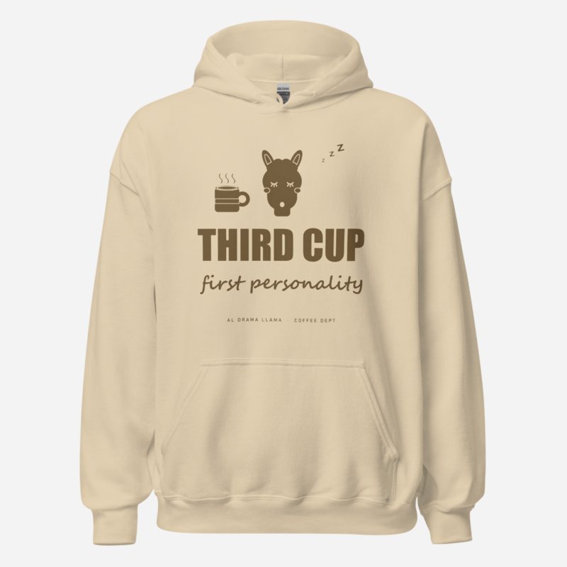 Al Drama Llama Third Cup, First Personality Comic Relief Hoodie in Sand