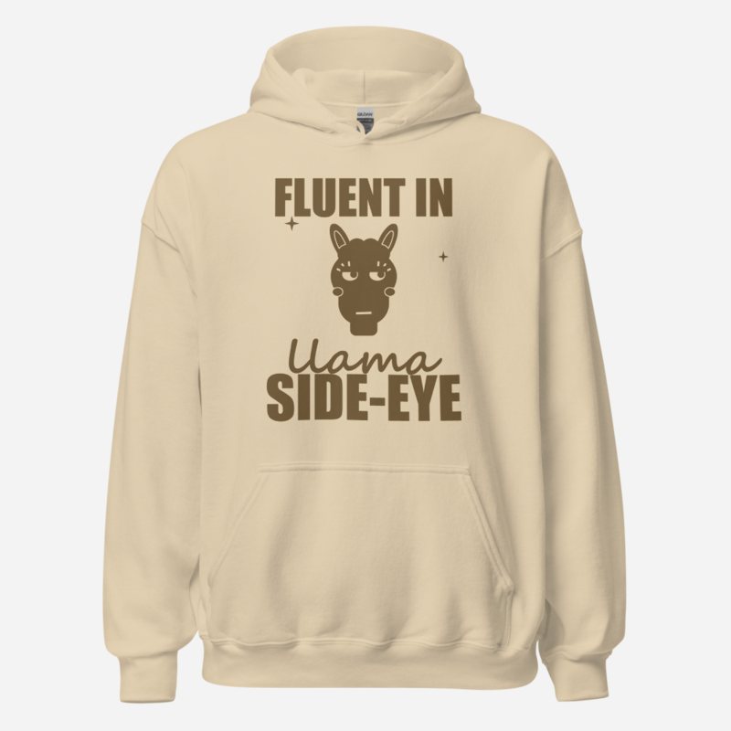 Al Drama Llama Fluent In Llama Side-Eye Comic Relief Hoodie in Sand