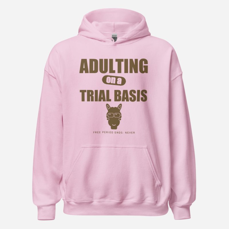 Al Drama Llama Adulting On A Trial Basis Comic Relief Hoodie in Light Pink