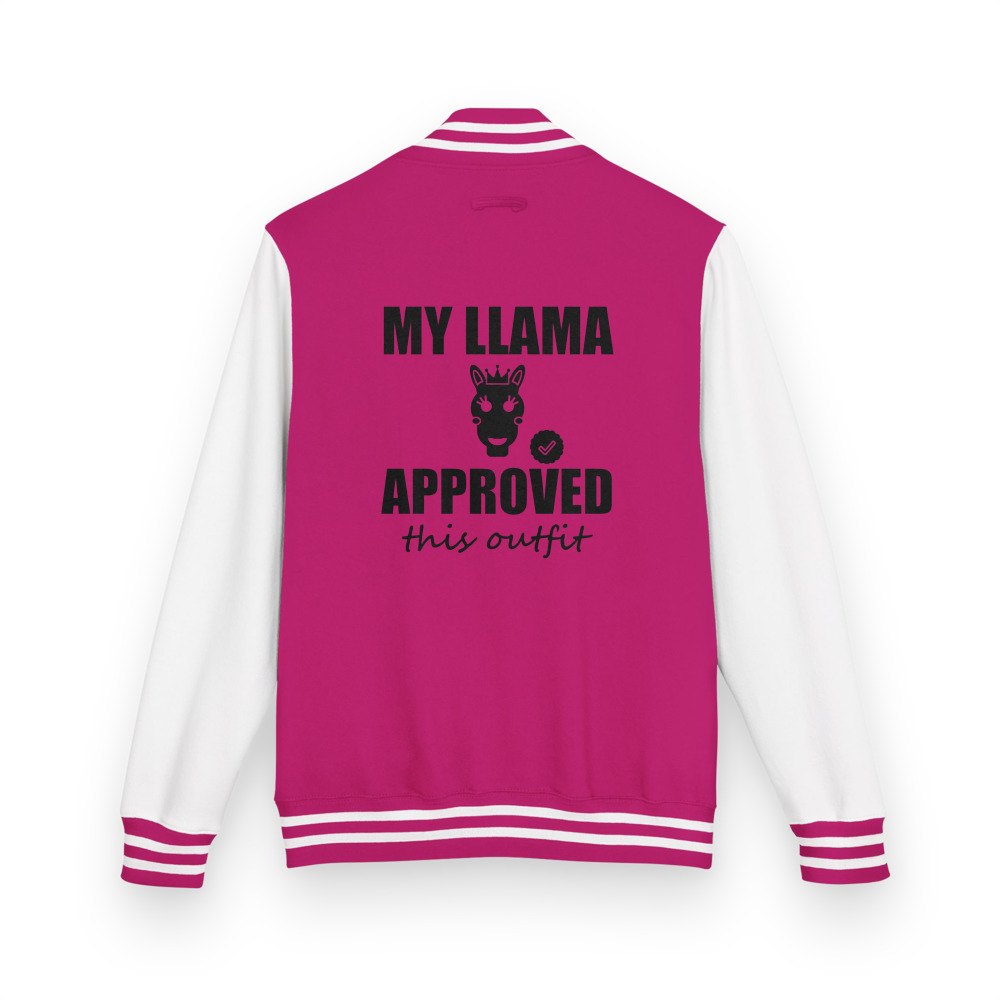 Al Drama Llama My Llama Approved This Outfit Varsity Jacket in Hot Pink/Arctic White