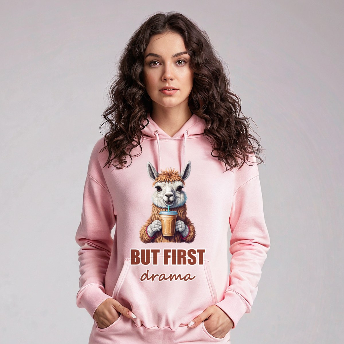 Al Drama Llama But First Drama Coffee Hoodie